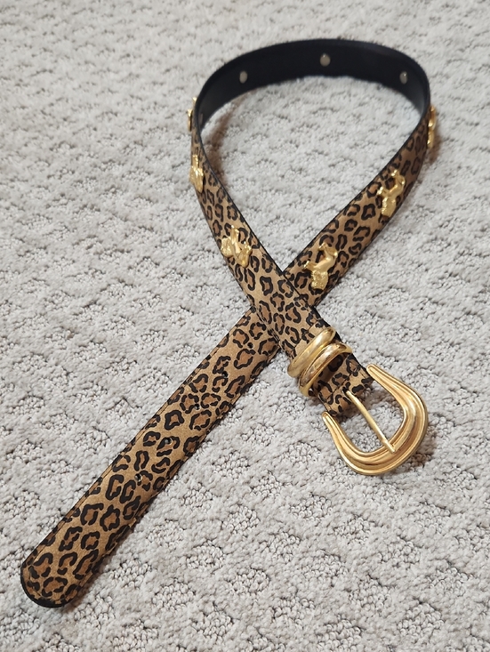 Vintage Accessories - Vintage Leopard Print Women's Belt with Gold Buckle & Golden Lions Size M/L